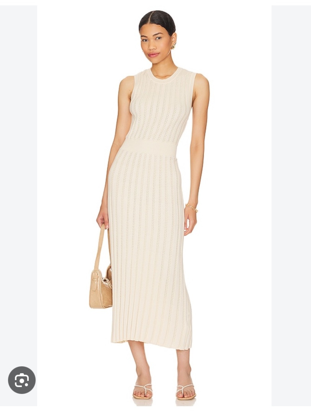 New Anthropologie Varley Florian Knit Pointelle Crochet Cream Birch Dress Midi M